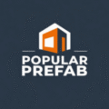 Logo of Popular Prefab, featuring a modern house icon in orange and white on a dark background.